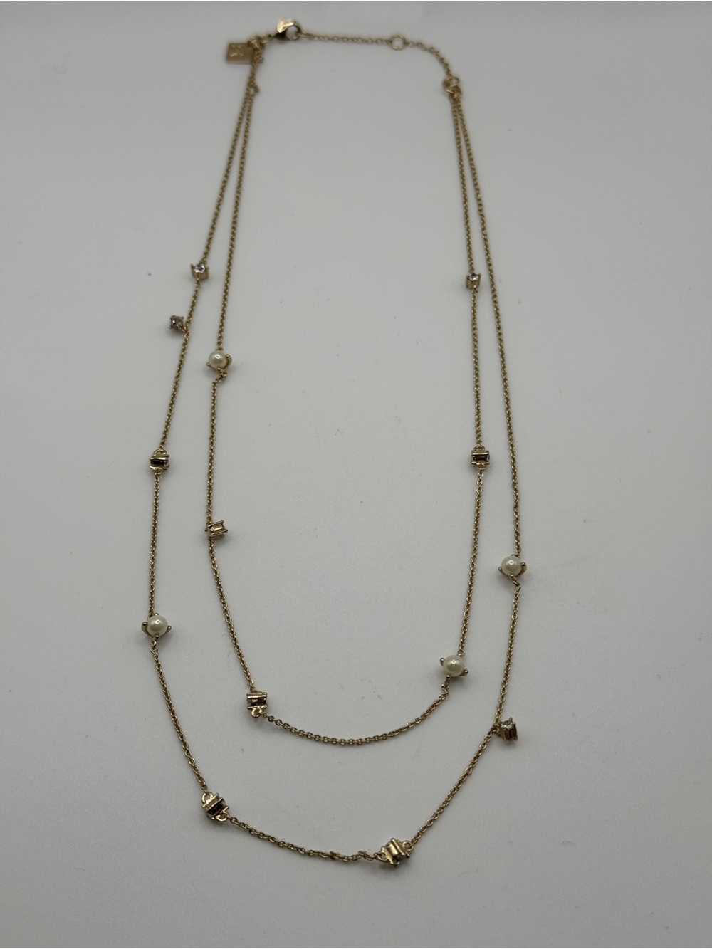 Banana Republic Silver Tone Multi Strand Pearl & Rhinestone Necklace